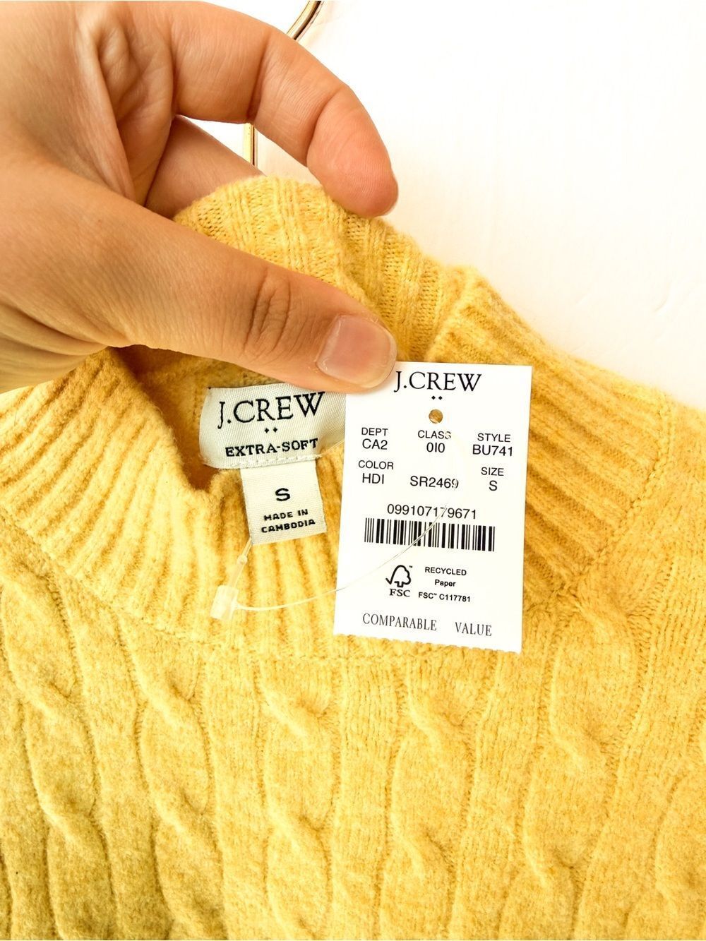 NWT J. Crew Factory Butter Yellow Extra Soft Cable Neck Mock Neck Sweater Small - Picture 4 of 8